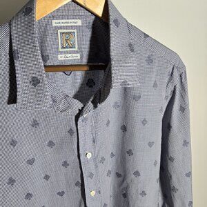 Robert Graham Blue Plaid Card Suits Long Sleeve Dress Shirts XXL